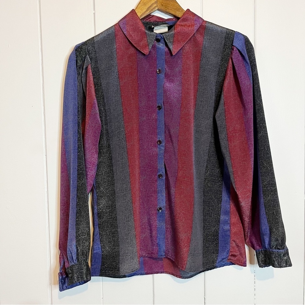 Vintage Como Diffusion Shimmery Striped Button Down Shirt. Size 6.